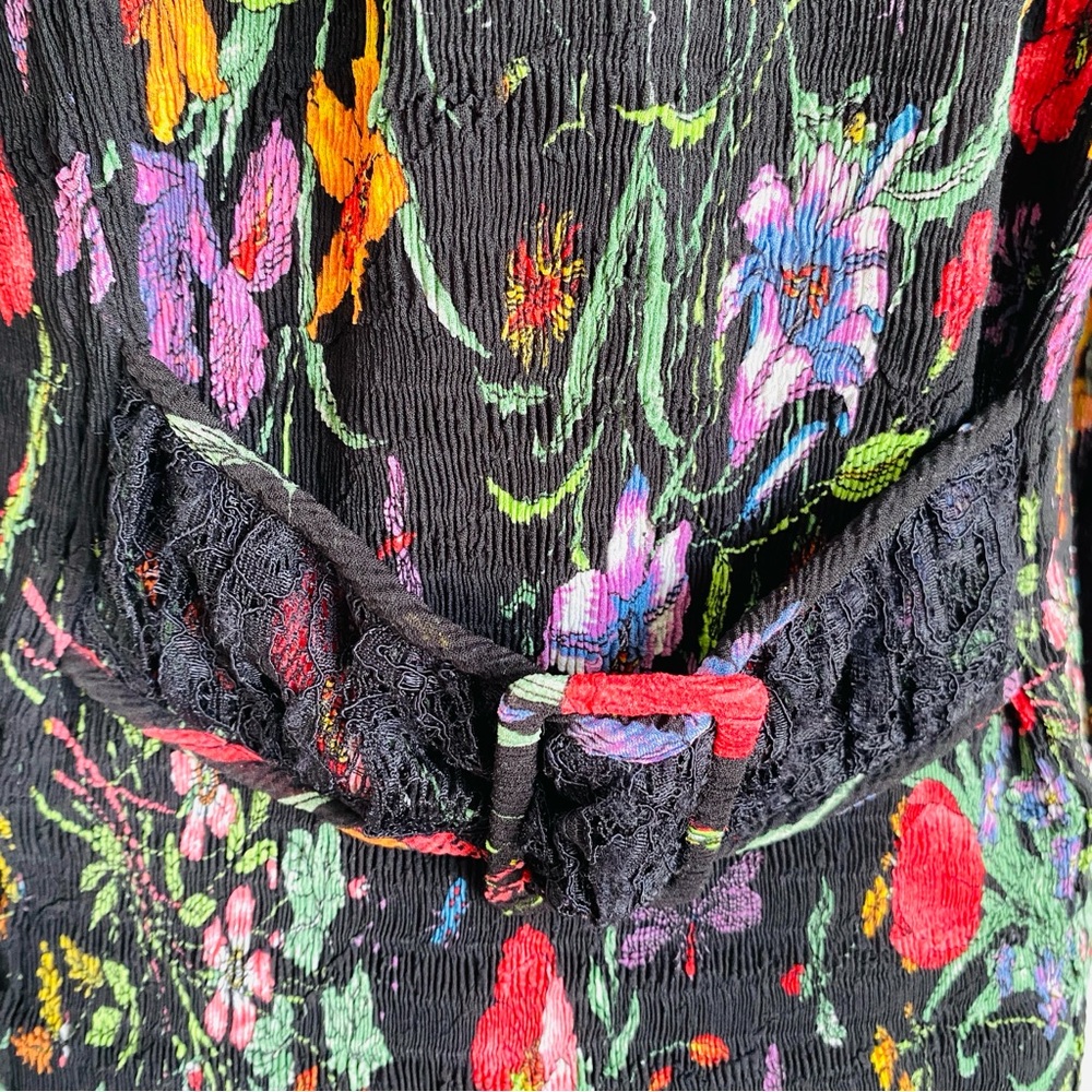 VINTAGE Jacket Blazer Alberto Makali Black Floral Large Boho WhimsyGoth Artsy - Picture 13 of 16